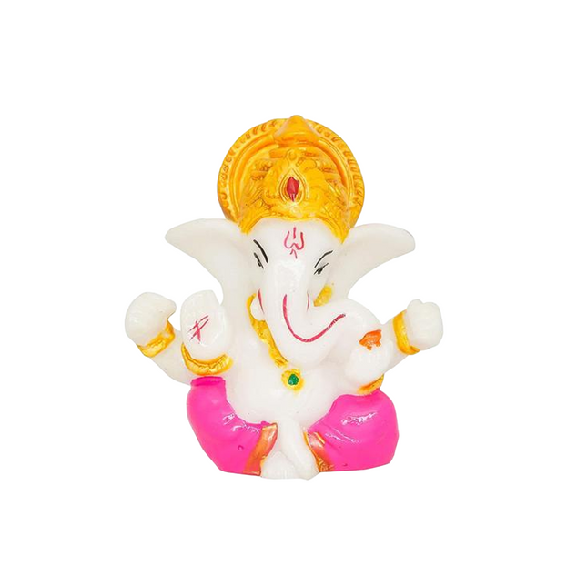 White & Pink Mini Lord Ganesha Idol – 6 cm Decorative Ganpati Murti for Home, Car & Office