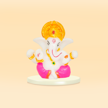 White & Pink Mini Lord Ganesha Idol – 6 cm Decorative Ganpati Murti for Home, Car & Office