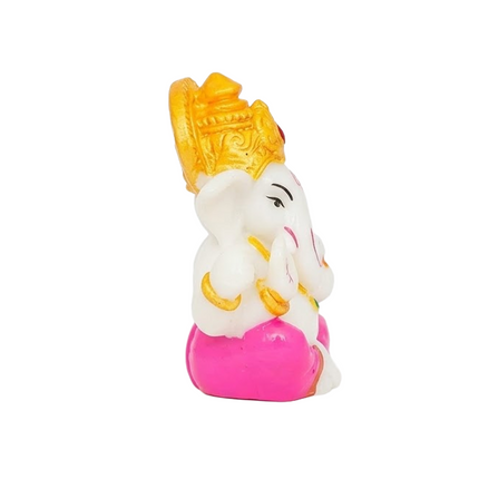 White & Pink Mini Lord Ganesha Idol – 6 cm Decorative Ganpati Murti for Home, Car & Office