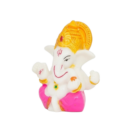 White & Pink Mini Lord Ganesha Idol – 6 cm Decorative Ganpati Murti for Home, Car & Office