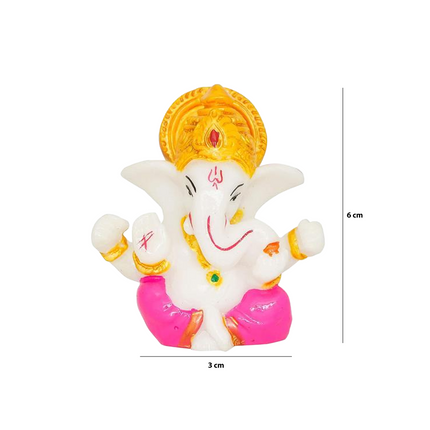 White & Pink Mini Lord Ganesha Idol – 6 cm Decorative Ganpati Murti for Home, Car & Office