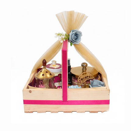 Wooden Tray Diwali Hamper with Glass Jar, Air Mist & Festive Décor
