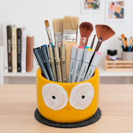 Yellow Owl Ceramic Hand-Painted Planter