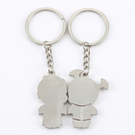 Cute Couple Doll Metal Keychain Set | Matching Boy & Girl Love Keyrings for Couples