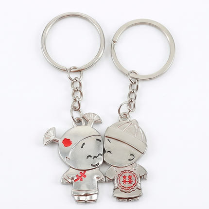 Cute Couple Doll Metal Keychain Set | Matching Boy & Girl Love Keyrings for Couples