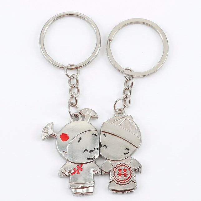 Cute Couple Doll Metal Keychain Set | Matching Boy & Girl Love Keyrings for Couples