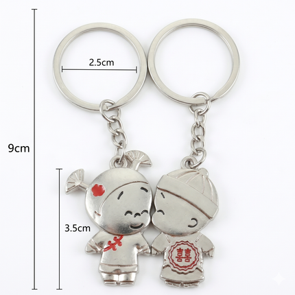 Cute Couple Doll Metal Keychain Set | Matching Boy & Girl Love Keyrings for Couples