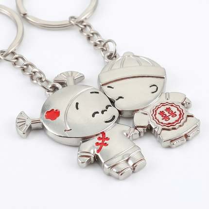 Cute Couple Doll Metal Keychain Set | Matching Boy & Girl Love Keyrings for Couples