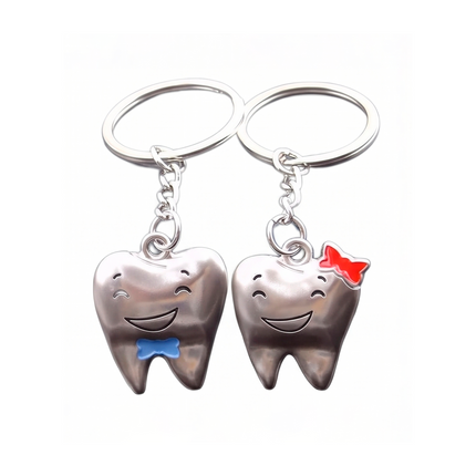 Smiling Tooth Couple Metal Keychain Set | Matching Cute Dental Keyrings for Couples