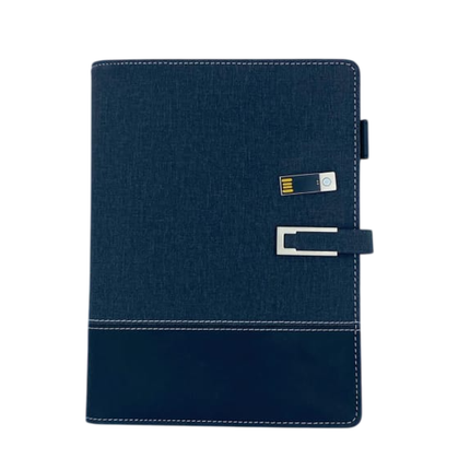 Dual-Tone Executive Smart Notebook with Power Bank, USB Flash Drive & Multi-Charging Cable
