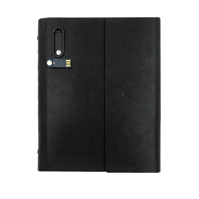 Premium Black PU Leather Executive Organizer with Built-in USB and Card Slot