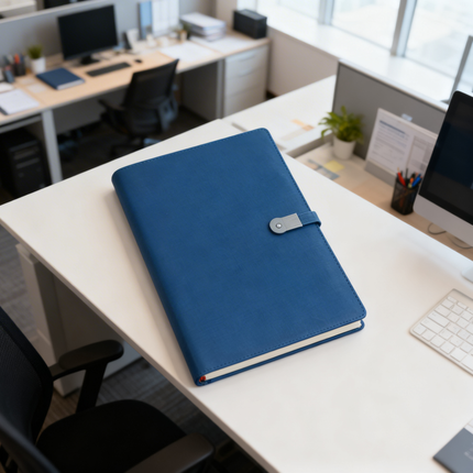 Blue Minimalist Smart Notebook with Power Bank, USB Drive & Multi-Charging Cable