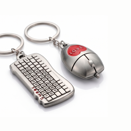Couple Keyboard & Mouse Metal Keychain Set