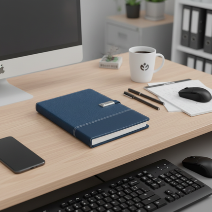 Dual-Tone Executive Smart Notebook with Power Bank, USB Flash Drive & Multi-Charging Cable