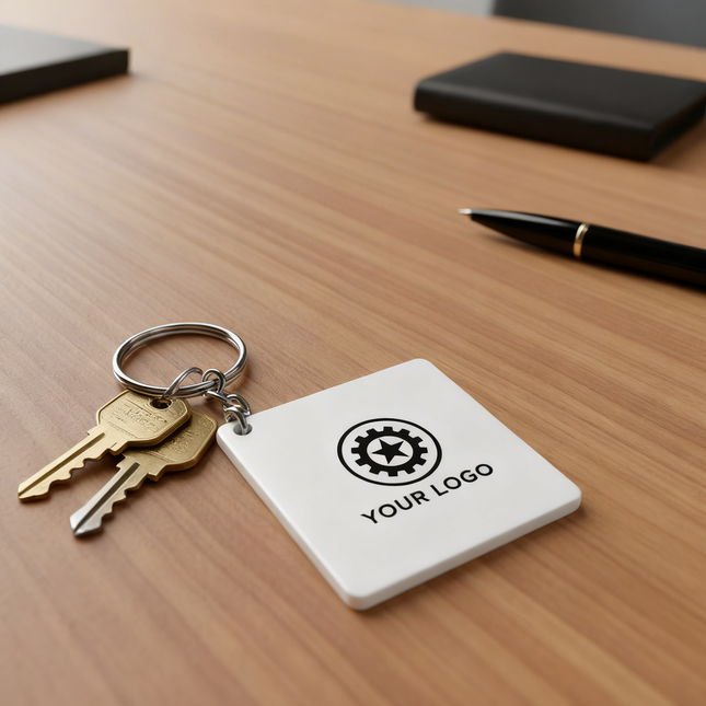 Customisable Square Blank White Keychain for Photos, Names & Logos