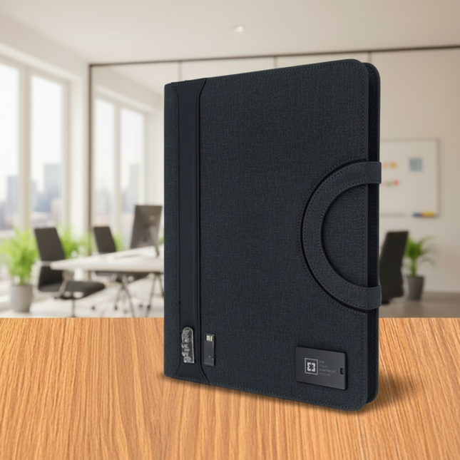 Premium Executive Organizer Folder with Handle | Built-in Notepad, Storage & USB Slot