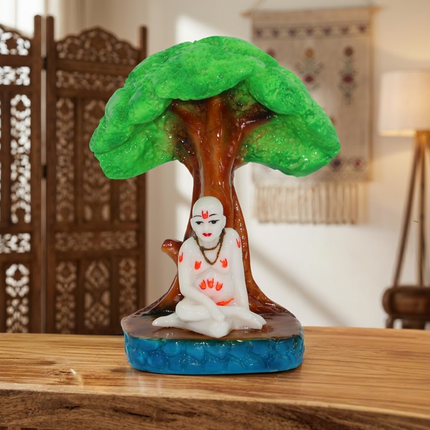 White Monk Under Bodhi Tree Resin Figurine for Spiritual Spaces & Home Décor