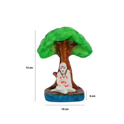 White Monk Under Bodhi Tree Resin Figurine for Spiritual Spaces & Home Décor