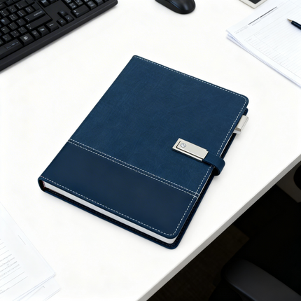 Dual-Tone Executive Smart Notebook with Power Bank, USB Flash Drive & Multi-Charging Cable